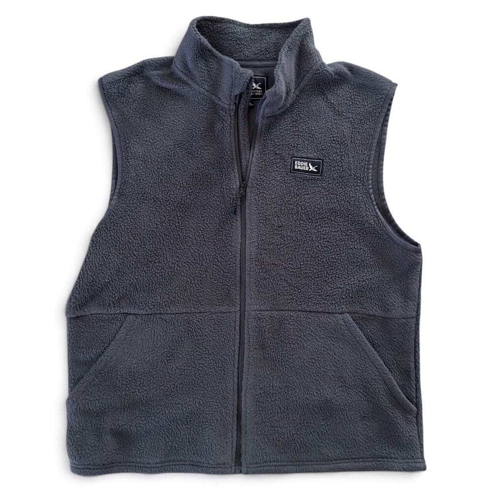 Eddie Bauer Men's Fleece Vest Medium Black Full Zip Outdoor Pockets